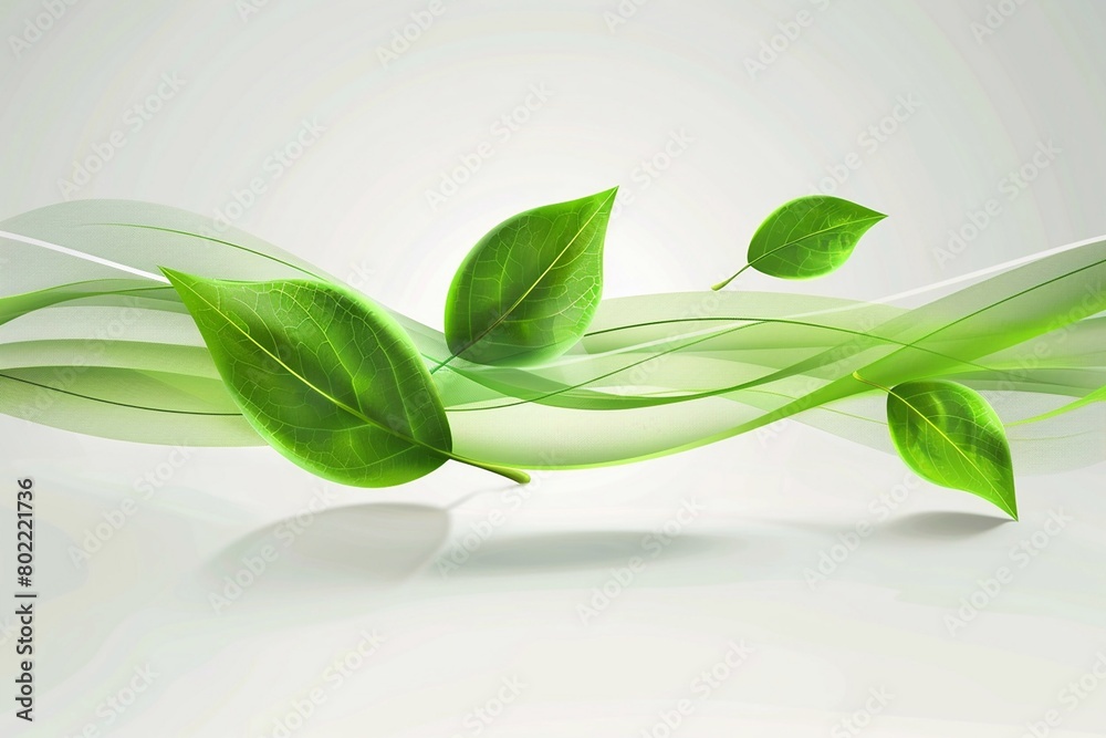 Fototapeta premium Vector of Eco leaves and green wave on white ecology background.