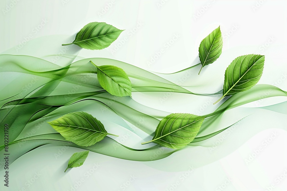 Obraz premium Vector of Eco leaves and green wave on white ecology background.