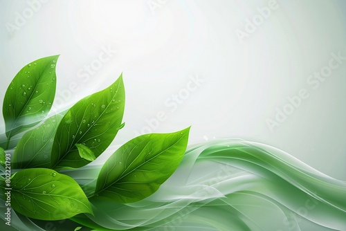 Vector of Eco leaves and green wave on white ecology background.