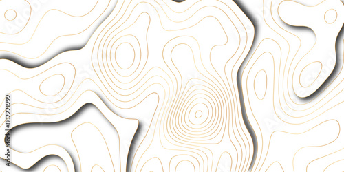 Abstract white golden gradient Topographic line map background with shadows. Contour elevation topographic and textured Background Modern design with White background with topographic wavy patte.