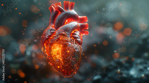 An illustration of a heart made of fire and metal. photo