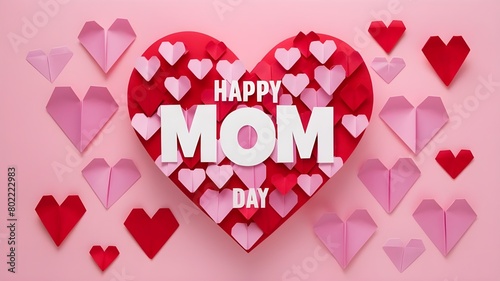 Pink Mother's Day Heart and MOM Text Banner
