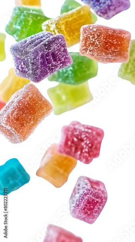 Colorful Jelly Candy Cubes Falling Down - Isolated on White Transparent Background, PNG 