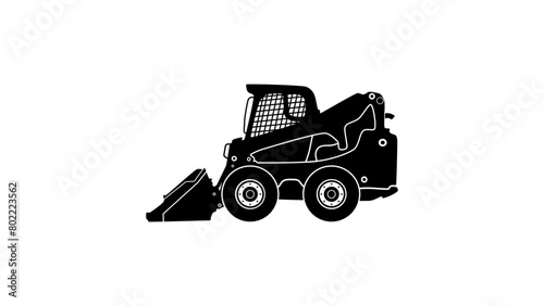Skid steer loader, black isolated silhouette