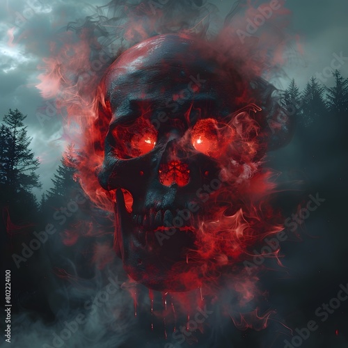 Vivid red smoke skull with ...