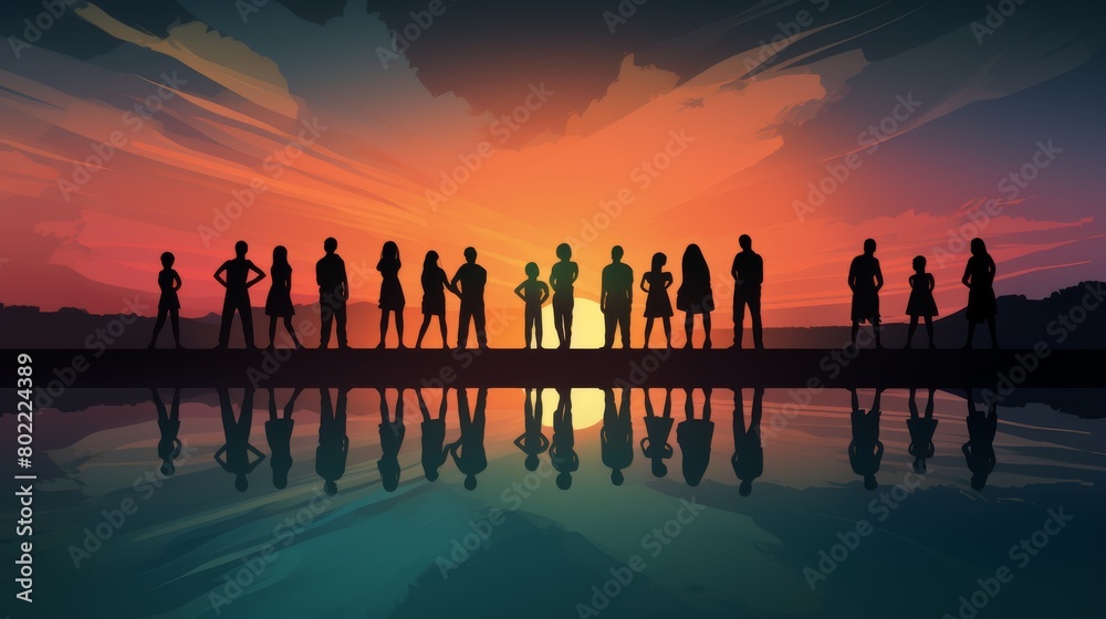 Silhouette of a Group Holding Hands Teamwork Concept, Unity in