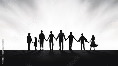 Silhouette of a Group Holding Hands: Teamwork Concept, Unity in Community Support, Bond of Friendship and Collaboration Silhouette