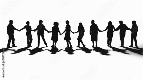 Silhouette of a Group Holding Hands: Teamwork Concept, Unity in Community Support, Bond of Friendship and Collaboration Silhouette