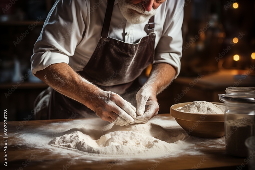Fototapeta premium Baker making pastries, focus hand