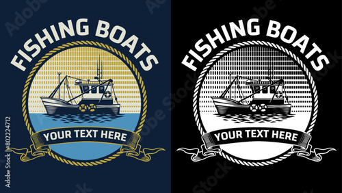 Fishing Boat Logo Design in Vintage Style