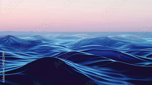 Design an AI artwork that embodies the dynamic nature of ocean waves, with gradients shifting harmoniously from azure to deep navy, depicting the rhythmic movement of the sea's surface. photo
