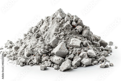 Pile of concrete sand mix isolated on white. Grady cement powder isolated on white.