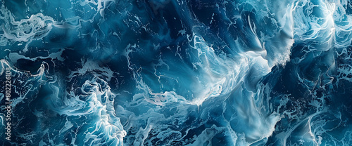 Design an AI-generated visualization showcasing the fluidity of ocean waves, with hues blending seamlessly from azure to deep navy, conveying a sense of perpetual motion. photo