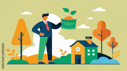 The final act of a play showing a formerly individual purchasing their own land and starting a business symbolizing their independence and success.. Vector illustration