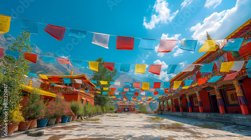 Tibetan prayer flags in Lhasa, Tibet, China photo
