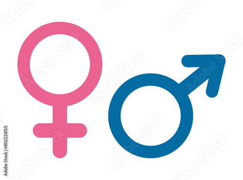  An icon depicting an icon of a man, a woman in blue and pink. Toilet icon