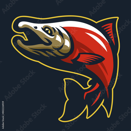 Jumping Sockeye Salmon Fish Cartoon Illustration