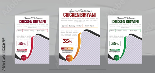delicious chicken biryani flyer design and restaurant food menu template