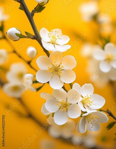 apple tree blossoms on a yellow backdrop photo