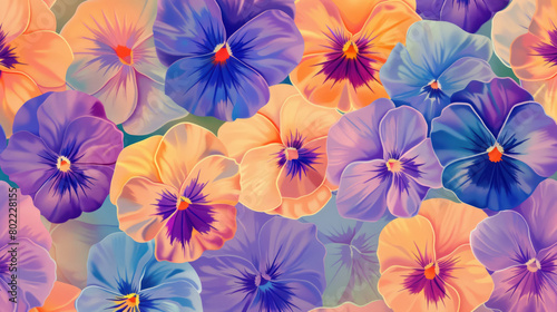 colorful pansies pattern on pastel background for spring time designs © Klay