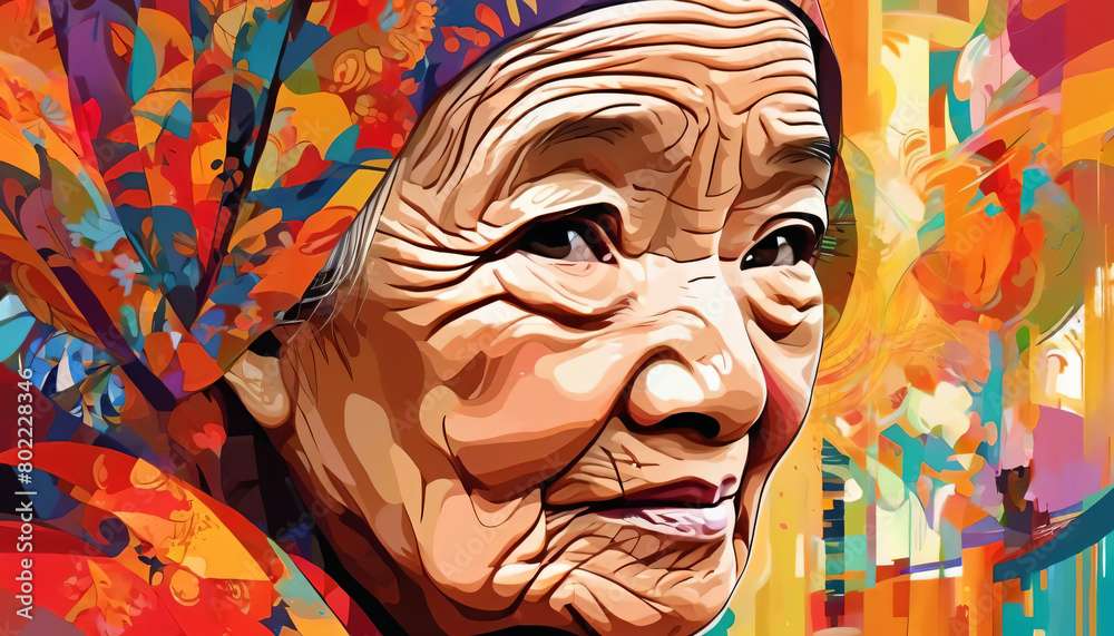 Illustration Woman Older with Alzheimer Disease and Orientation Disorder 
