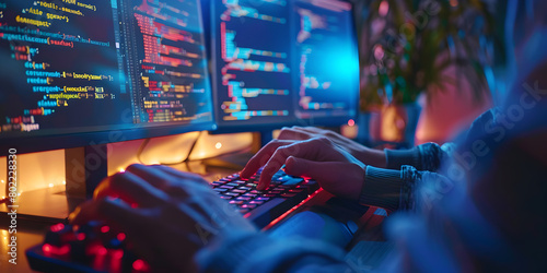 Dangerous Hooded Hacker Breaks Into Government Data Servers And Infects Their Systems With Virus. Hacker bypassed cybersecurity by typing code on keyboard late at night.