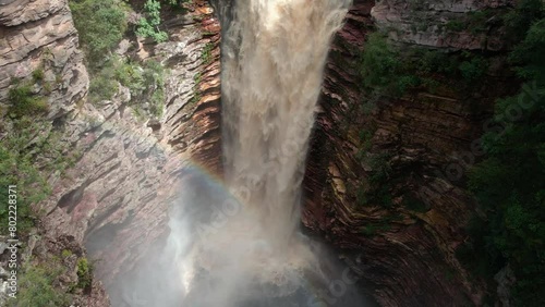 Waterfall Cachoeira Buracao at Chapada Diamantina National Park in Brazil. Aerial view photo