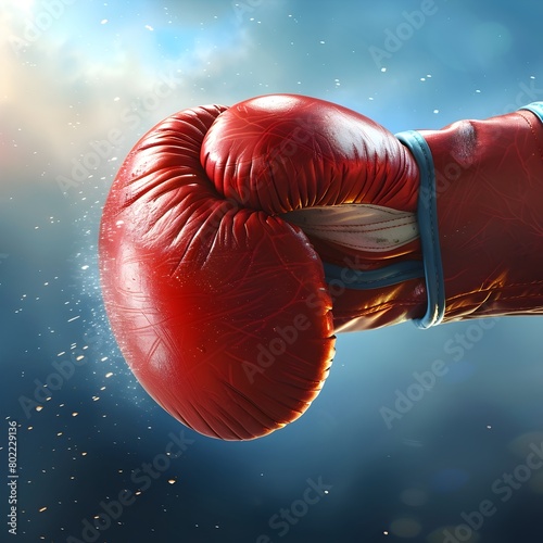 Powerful Red Boxing Glove Poised for Impactful Punch in Dynamic Athletic Competition © LookChin AI
