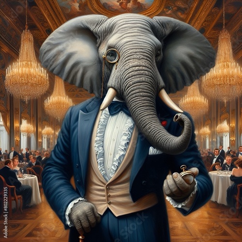 a renaissance painting of an elephant in a tuxedo 1 photo