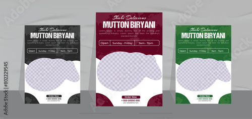 delicious mutton biryani flyer design and restaurant food menu template