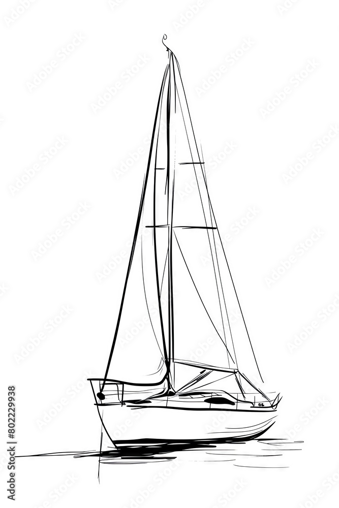 A simple line drawing of a sailboat on the water.