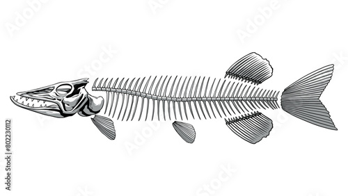 Pike Fish Skeleton in Monochrome, Dead Animal Concept