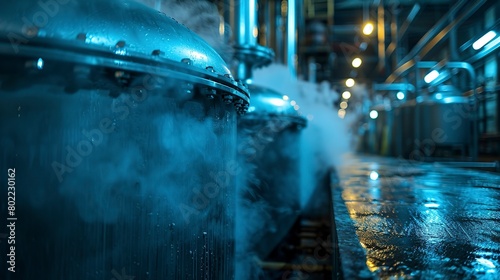 Cryogenic storage tanks, preserving the future, close up, cold vapor, mystery in preservation photo