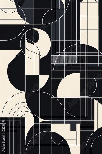 An art deco pattern with black and white colors.