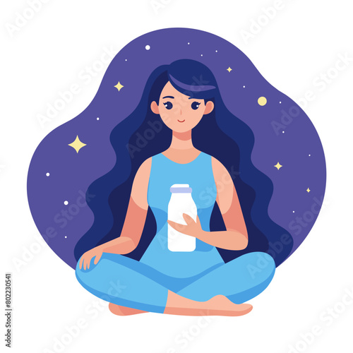 Beautiful Girl with Milk Bottle  illustration