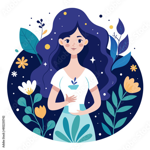 Beautiful Girl with Milk Bottle  illustration