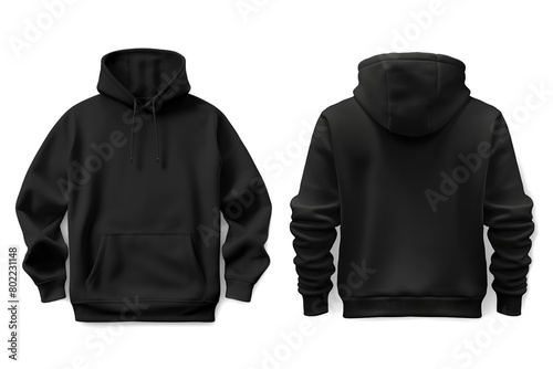 Mockup of black hoodie with blank space on white background