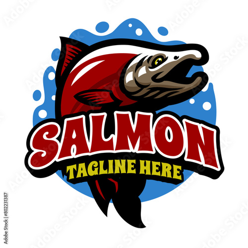 Red Salmon Fish Mascot Logo (ID: 802231387)