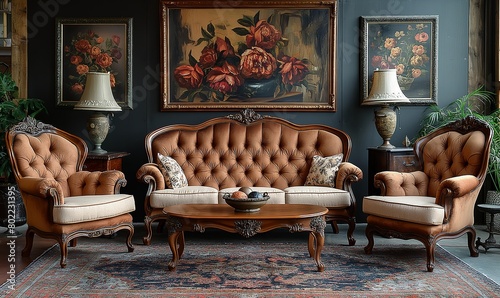 Living room design in retro  vintage style.