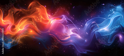 Vibrant swirls of neon colors dancing across a dark backdrop abstract background wallpaper © OHMAl2T