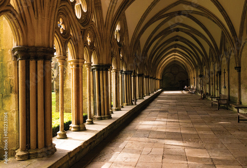 Cloisters Salisbury Cathedral Gothic Architecture. photo