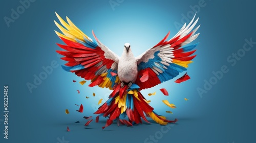 Peace Concept Illustration: Dove Made of World Flags Flying in Harmony for Global Unity and Love, Symbolizing Hope and Friendship Across Nations