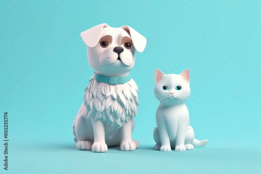 A cute dog and cat peacefully sitting side by side on a gradient background. Harmony Between Paws: A Dog and a Cat Sitting Together. Generative AI A cute dog and cat peacefully sitting side by side on a gradient background. Harmony Between Paws: A Dog and a Cat Sitting Together. Generative AI