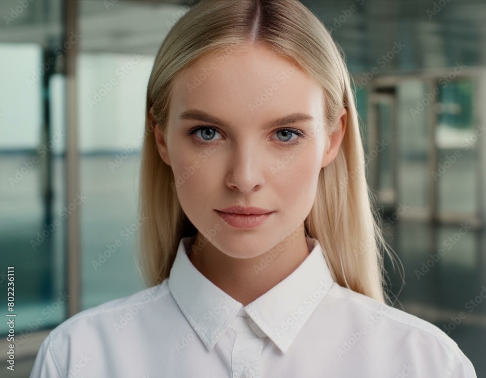 portrait of a business woman, close-up photo of a blonde woman wearing a white shirt portrait of a business woman, close-up photo of a blonde woman wearing a white shirt