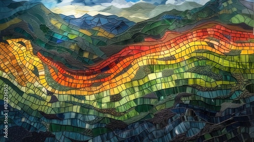Chineese nature Mosaic , rice field, Stained Glass Illusion
 photo