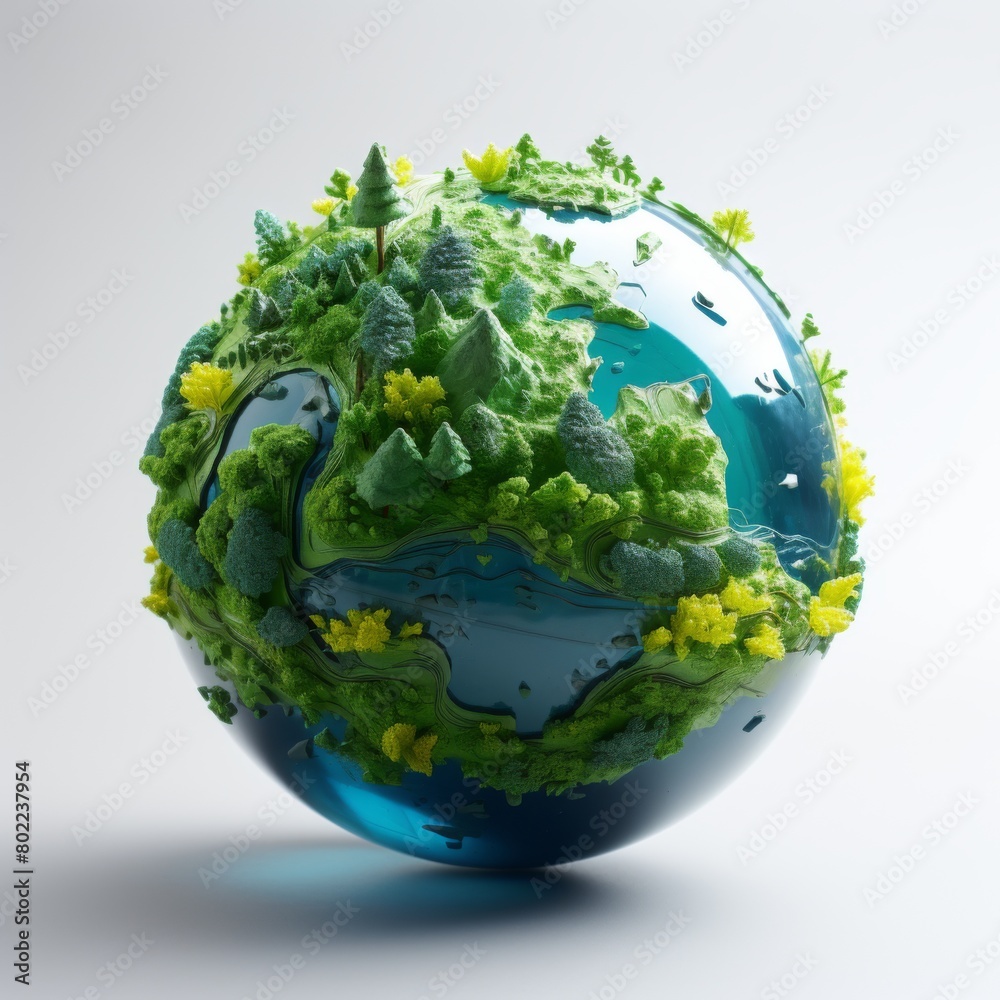 A whimsical scene of a blue and green globe adorned with lush trees, creating a magical and enchanting world. Generative AI A whimsical scene of a blue and green globe adorned with lush trees, creating a magical and enchanting world. Generative AI