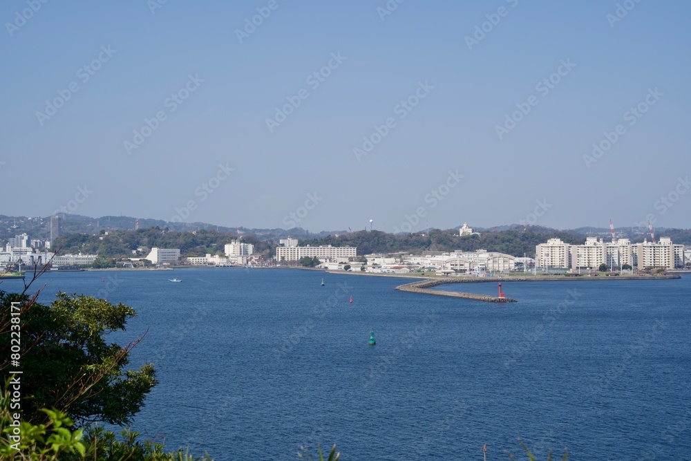 Seascape of Yokosuka viewed from Sarushima