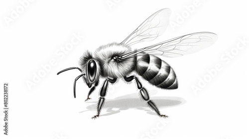 Detailed Vector Engraving Illustration of a Honey Bee on White Background - Perfect for Nature and Wildlife Concepts, Insect Pollination, and Vintage Design. © Spear