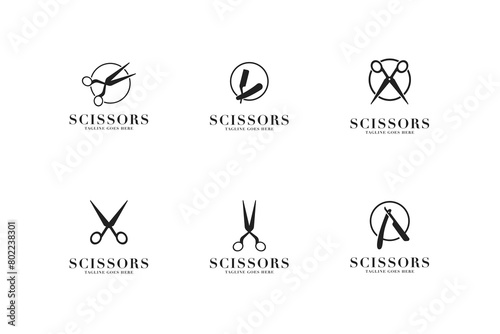 Barber tool scissors logo design template vector illustration idea