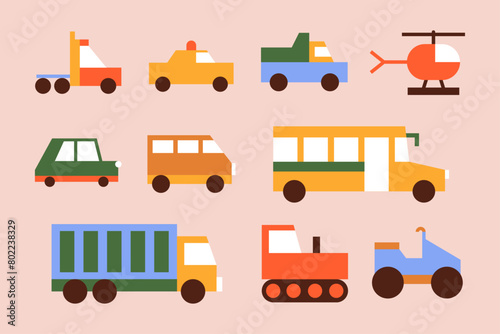 Set of flat vector illustrations of different transport